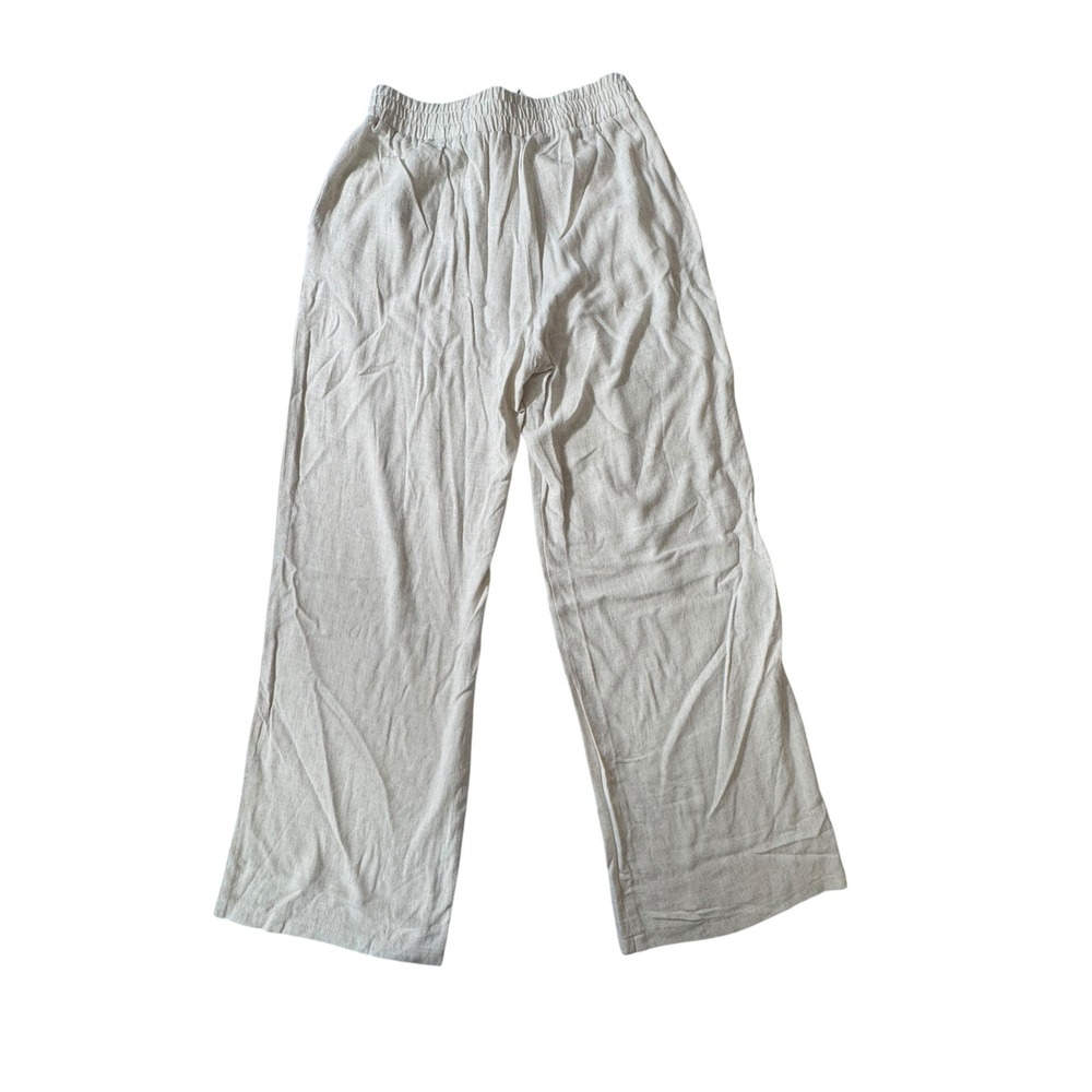 Sienna Sky Womens Wide Leg Linen Blend Pants Oatmeal Beige Drawstring Large